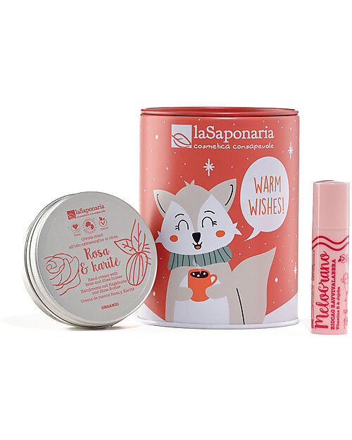 La Saponaria Salvadanaio VOLPE ARTICA MANI E LABBRA - Crema Mani + Biocao Melograno