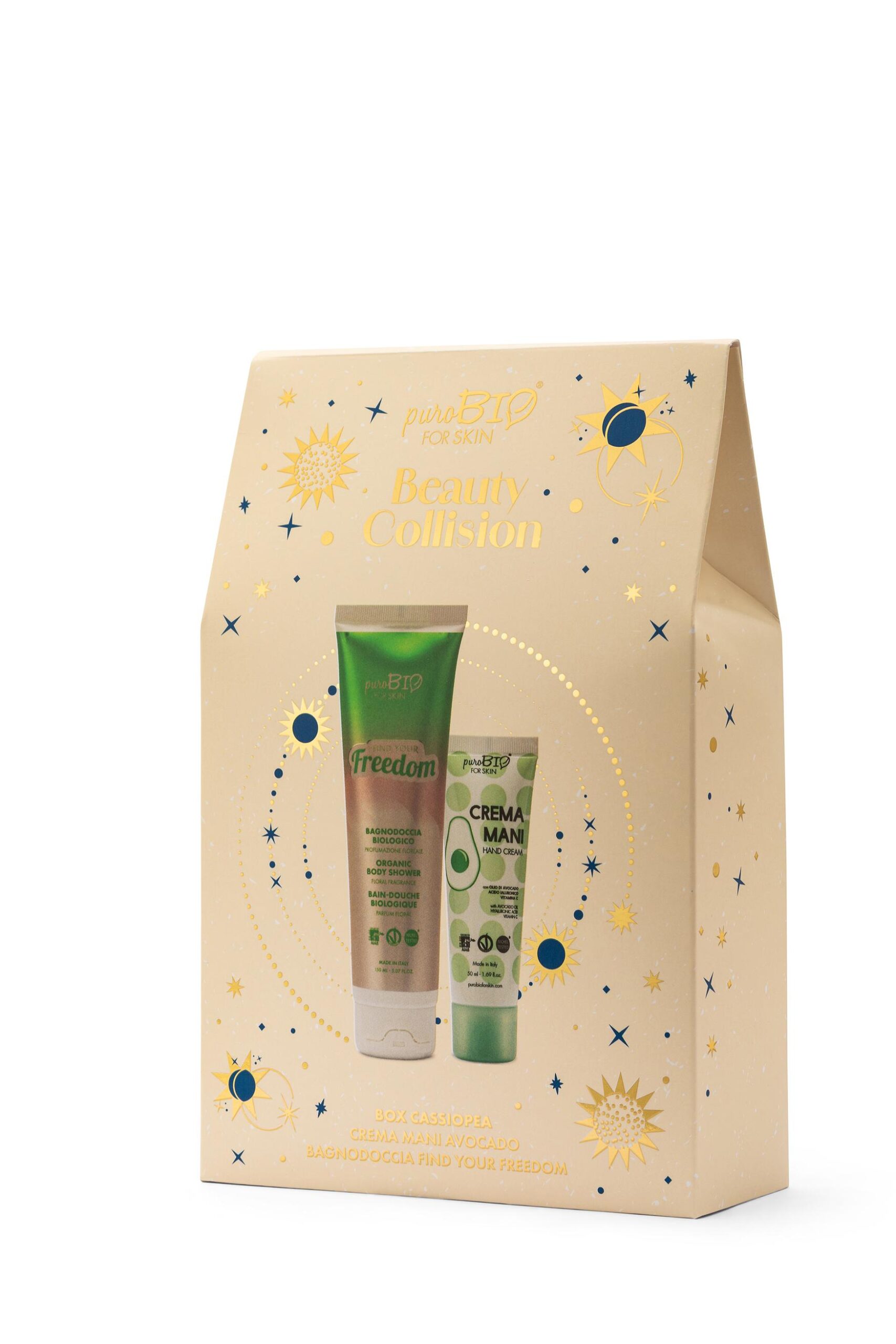 Purobio BOX CASSIOPEA Crema Mani all’Avocado + Bagnodoccia biologico Find Your Freedom