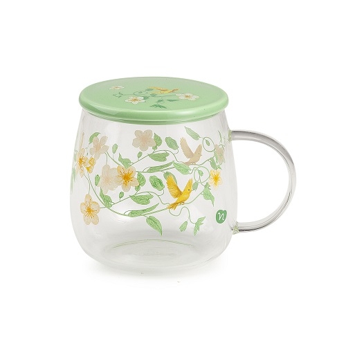 Neavita INFUSI DI PRIMAVERA - Tazza in Vetro con coperchio Verde 450 ml