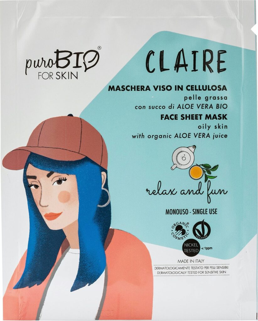 Purobio Maschera viso in tessuto CLAIRE pelle grassa Relax and Fun